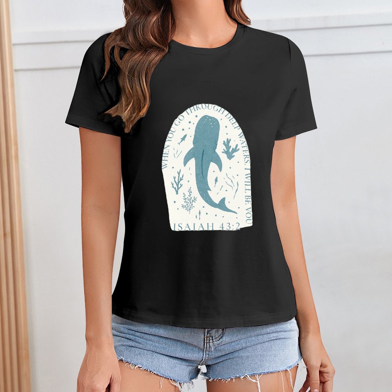 Gildan T-shirt Women Faith Through Deep Waters Spring and Summer Round Neck Short - sleeved Tops Women's Casual Sports T-shirt - TrendyLookz