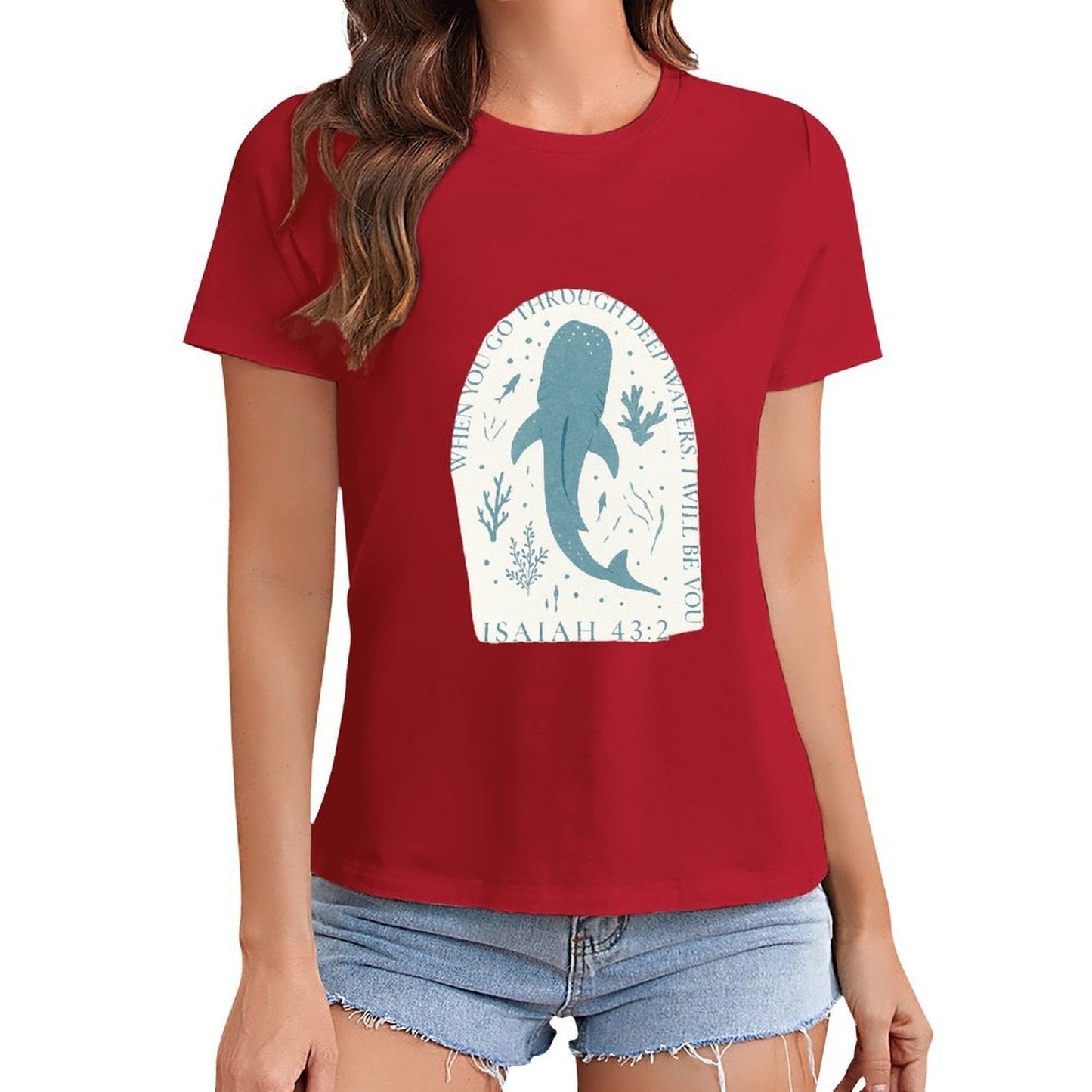 Gildan T-shirt Women Faith Through Deep Waters Spring and Summer Round Neck Short - sleeved Tops Women's Casual Sports T-shirt - TrendyLookz