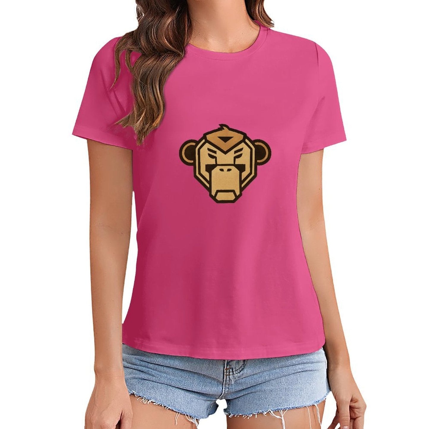 Gildan T-shirt Women Fierce Monkey Logo Design Spring and Summer Round Neck Short - sleeved Tops Women's Casual Sports T-shirt - TrendyLookz