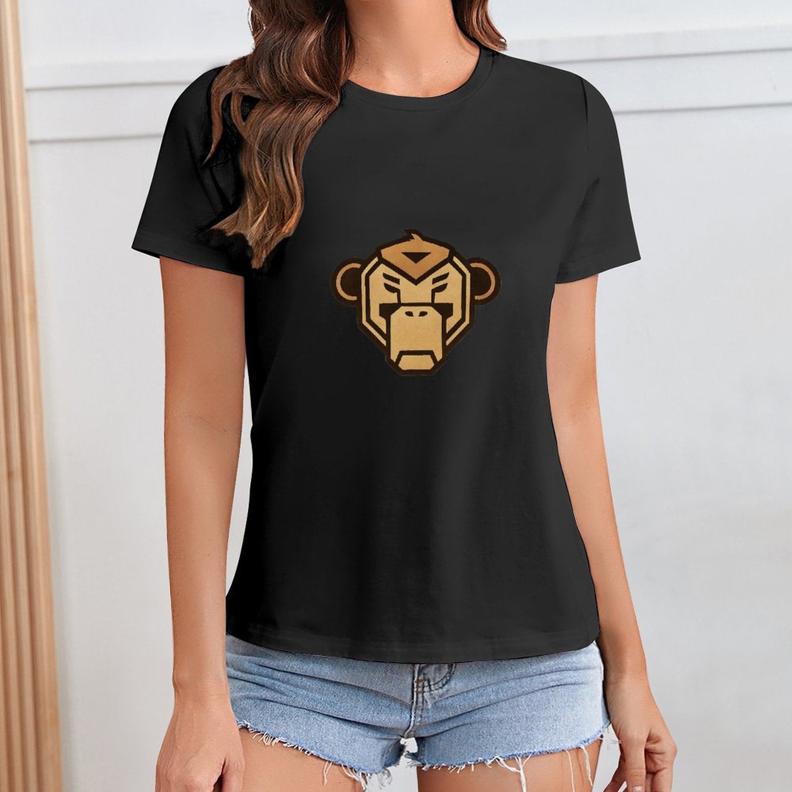 Gildan T-shirt Women Fierce Monkey Logo Design Spring and Summer Round Neck Short - sleeved Tops Women's Casual Sports T-shirt - TrendyLookz