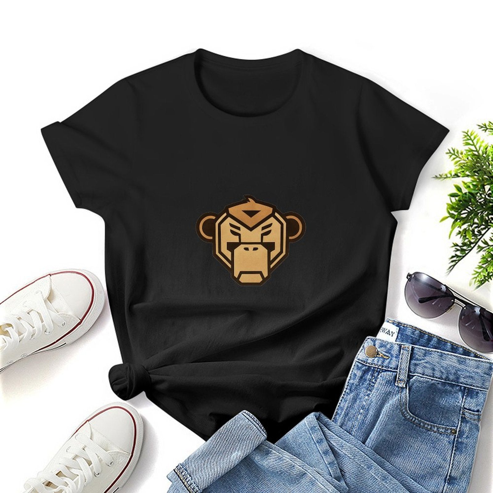 Gildan T-shirt Women Fierce Monkey Logo Design Spring and Summer Round Neck Short - sleeved Tops Women's Casual Sports T-shirt - TrendyLookz