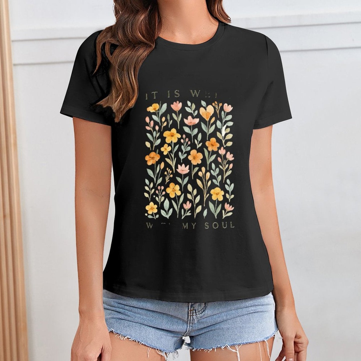 Gildan T-shirt Women It Is Well Soul Spring and Summer Round Neck Short - sleeved Tops Women's Casual Sports T-shirt - TrendyLookz