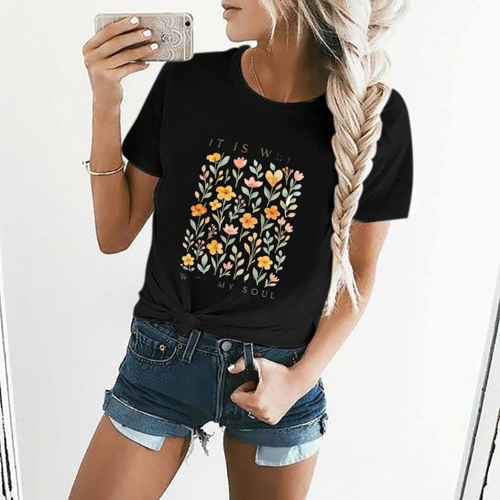 Gildan T-shirt Women It Is Well Soul Spring and Summer Round Neck Short - sleeved Tops Women's Casual Sports T-shirt - TrendyLookz