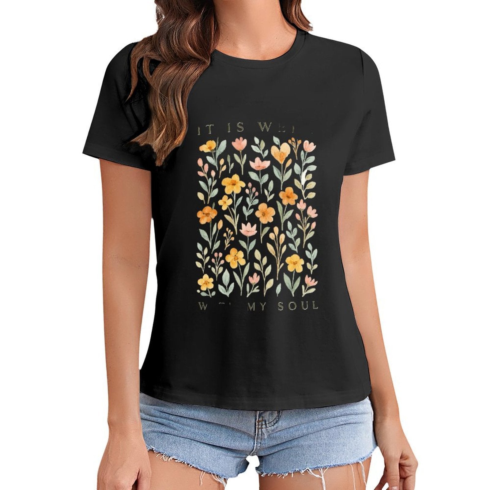 Gildan T-shirt Women It Is Well Soul Spring and Summer Round Neck Short - sleeved Tops Women's Casual Sports T-shirt - TrendyLookz
