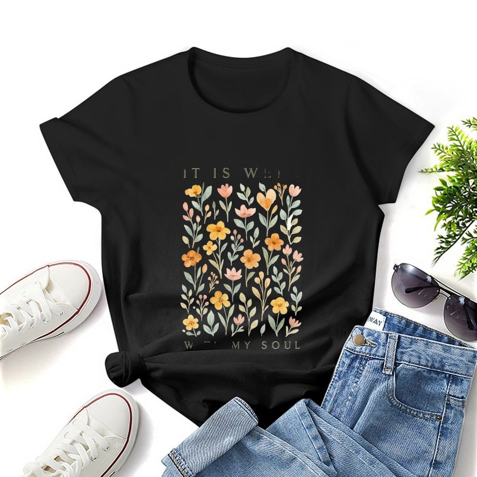 Gildan T-shirt Women It Is Well Soul Spring and Summer Round Neck Short - sleeved Tops Women's Casual Sports T-shirt - TrendyLookz