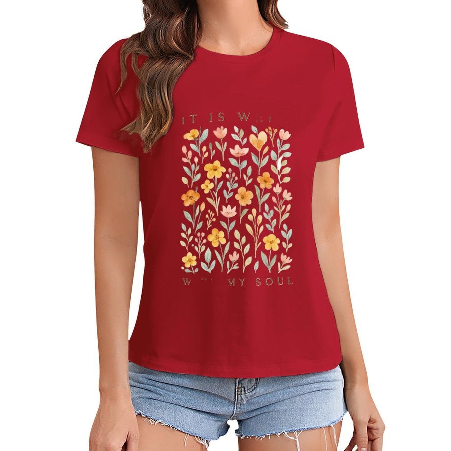 Gildan T-shirt Women It Is Well Soul Spring and Summer Round Neck Short - sleeved Tops Women's Casual Sports T-shirt - TrendyLookz
