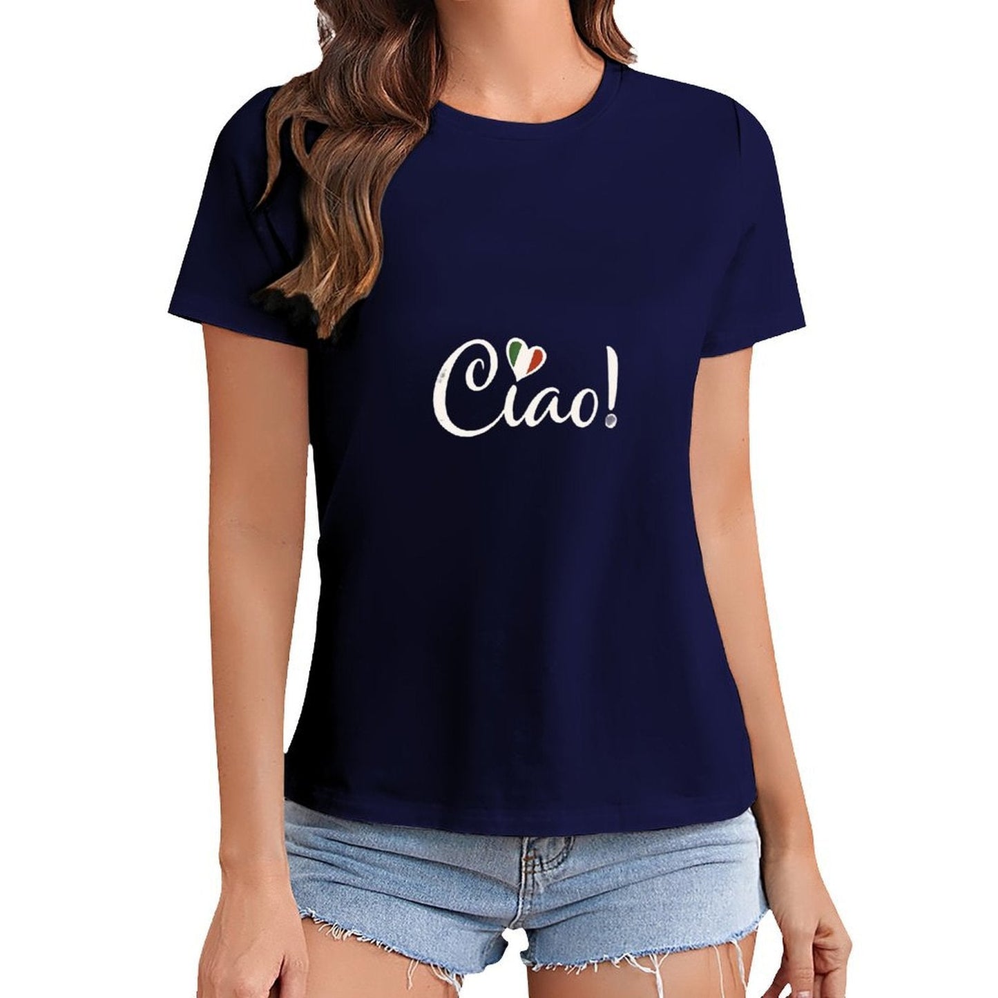 Gildan T-shirt Women Italian Greeting with Love - U1 Spring and Summer Round Neck Short - sleeved Tops Women's Casual Sports T-shirt - TrendyLookz