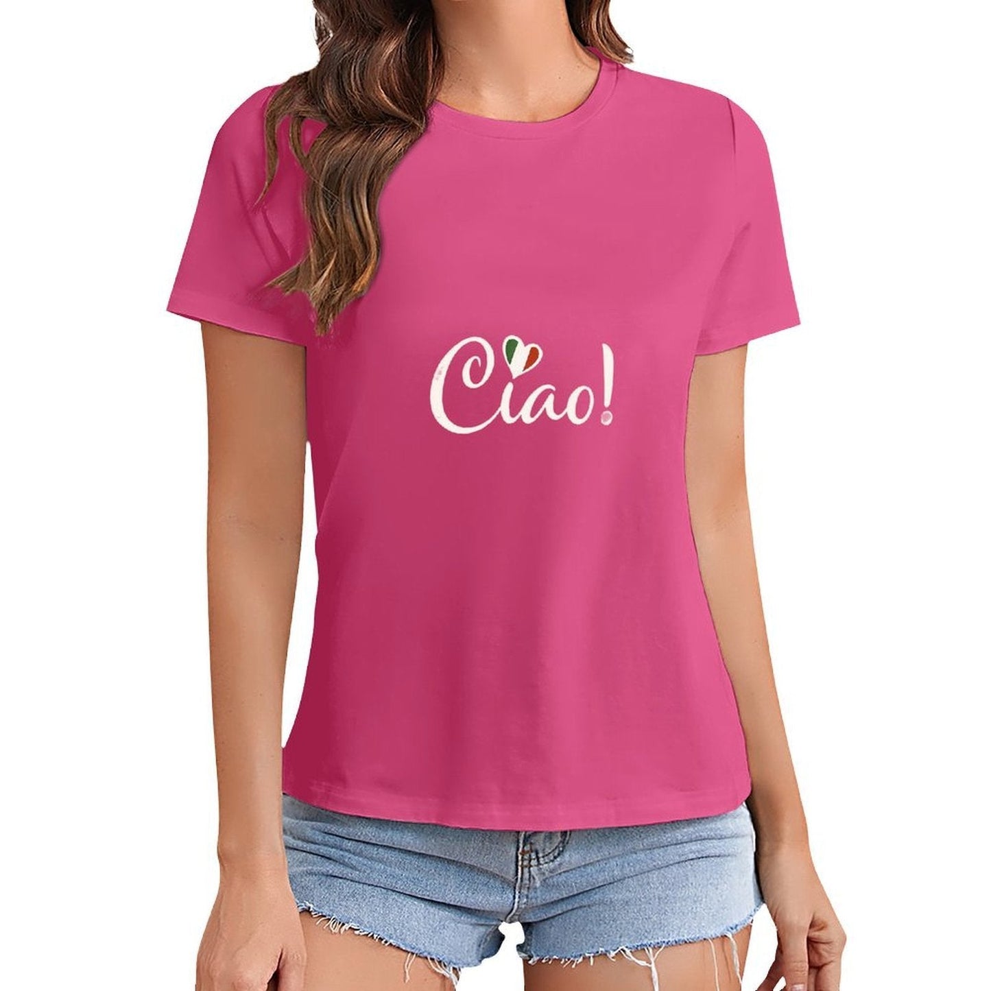 Gildan T-shirt Women Italian Greeting with Love - U1 Spring and Summer Round Neck Short - sleeved Tops Women's Casual Sports T-shirt - TrendyLookz
