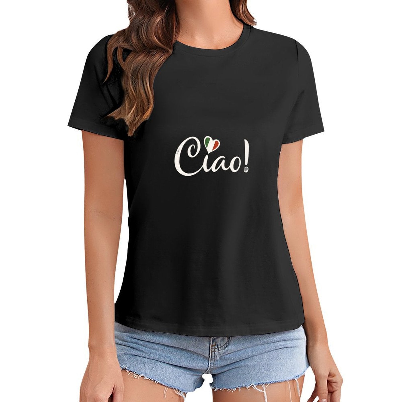 Gildan T-shirt Women Italian Greeting with Love - U1 Spring and Summer Round Neck Short - sleeved Tops Women's Casual Sports T-shirt - TrendyLookz
