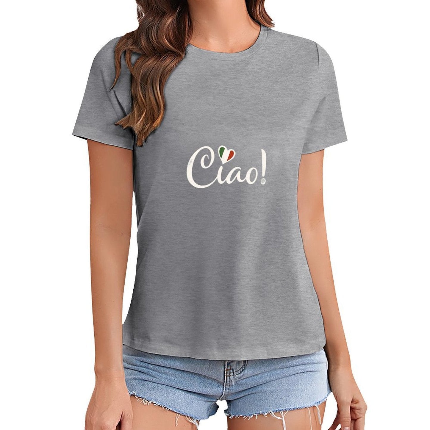 Gildan T-shirt Women Italian Greeting with Love - U1 Spring and Summer Round Neck Short - sleeved Tops Women's Casual Sports T-shirt - TrendyLookz