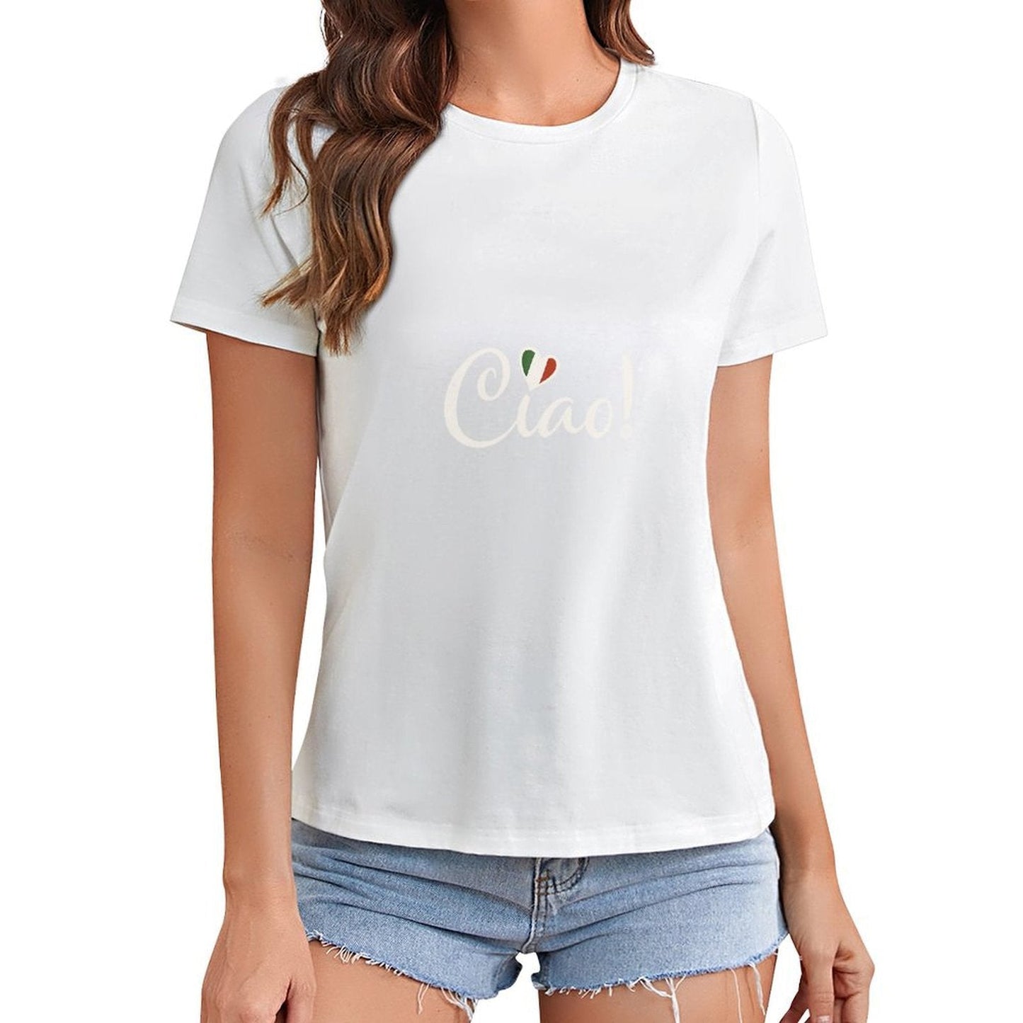 Gildan T-shirt Women Italian Greeting with Love - U1 Spring and Summer Round Neck Short - sleeved Tops Women's Casual Sports T-shirt - TrendyLookz