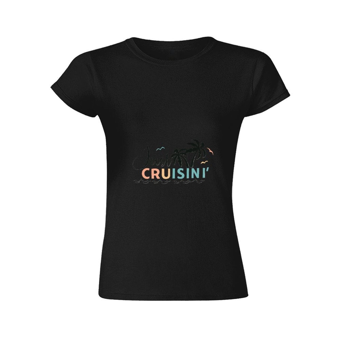 Gildan T-shirt Women Just Cruisin' Tropical Vibes Spring and Summer Round Neck Short - sleeved Tops Women's Casual Sports T-shirt - TrendyLookz