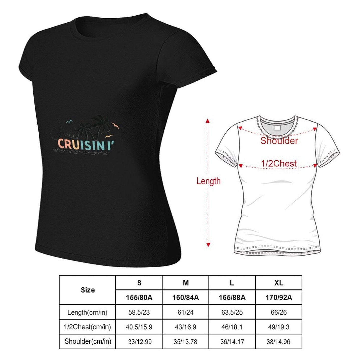 Gildan T-shirt Women Just Cruisin' Tropical Vibes Spring and Summer Round Neck Short - sleeved Tops Women's Casual Sports T-shirt - TrendyLookz