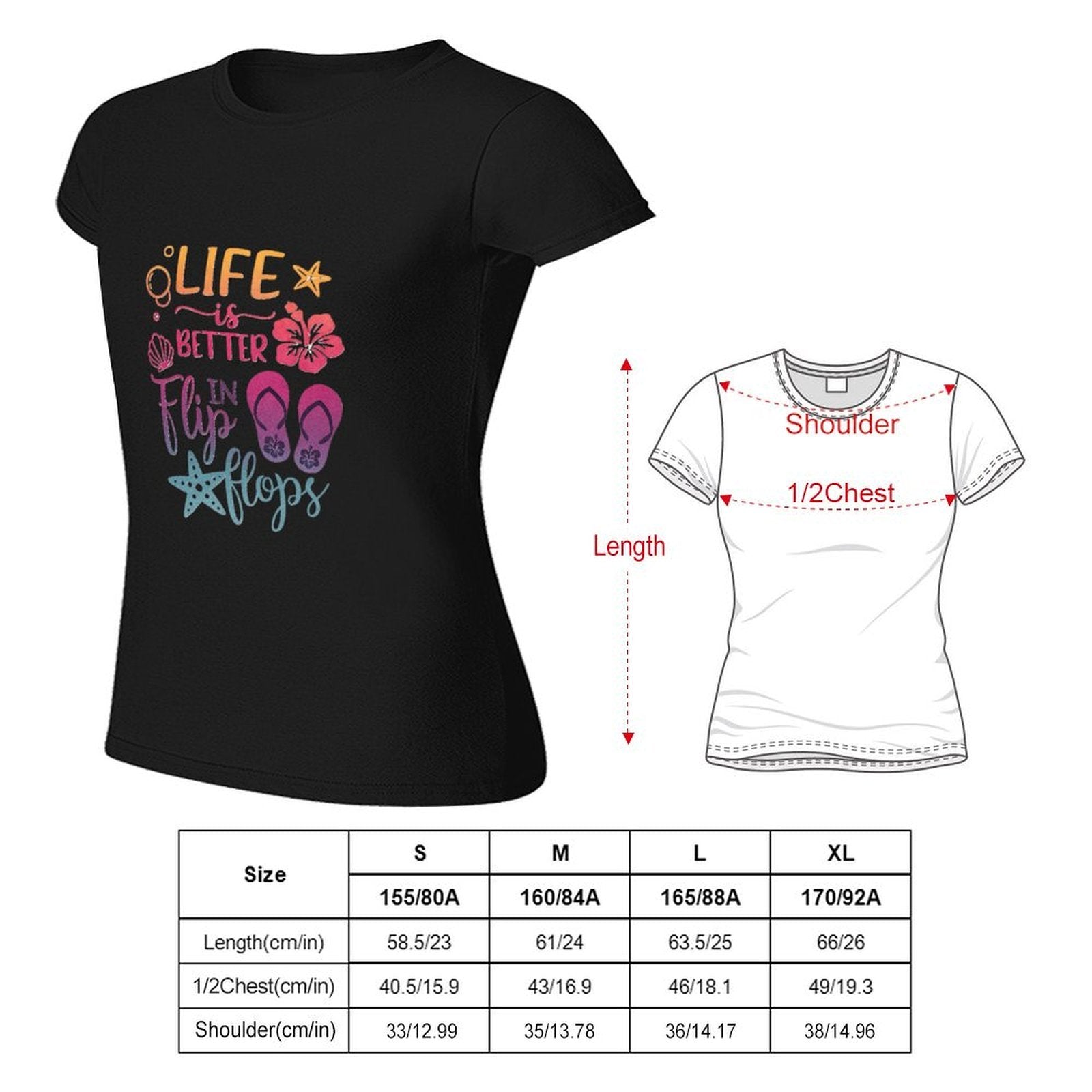 Gildan T-shirt Women Life Is Better in Flip Flops Spring and Summer Round Neck Short - sleeved Tops Women's Casual Sports T-shirt - TrendyLookz