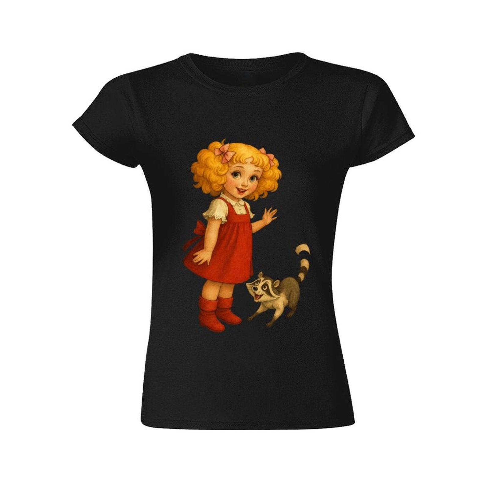 Gildan T-shirt Women Little Girl And Raccoon - U1 Spring and Summer Round Neck Short - sleeved Tops Women's Casual Sports T-shirt - TrendyLookz