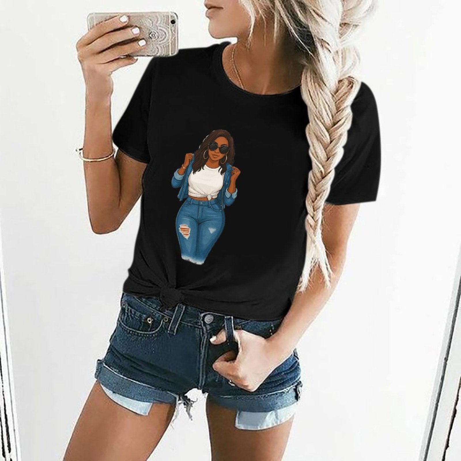 Gildan T-shirt Women Living My Best Life Spring and Summer Round Neck Short - sleeved Tops Women's Casual Sports T-shirt - TrendyLookz