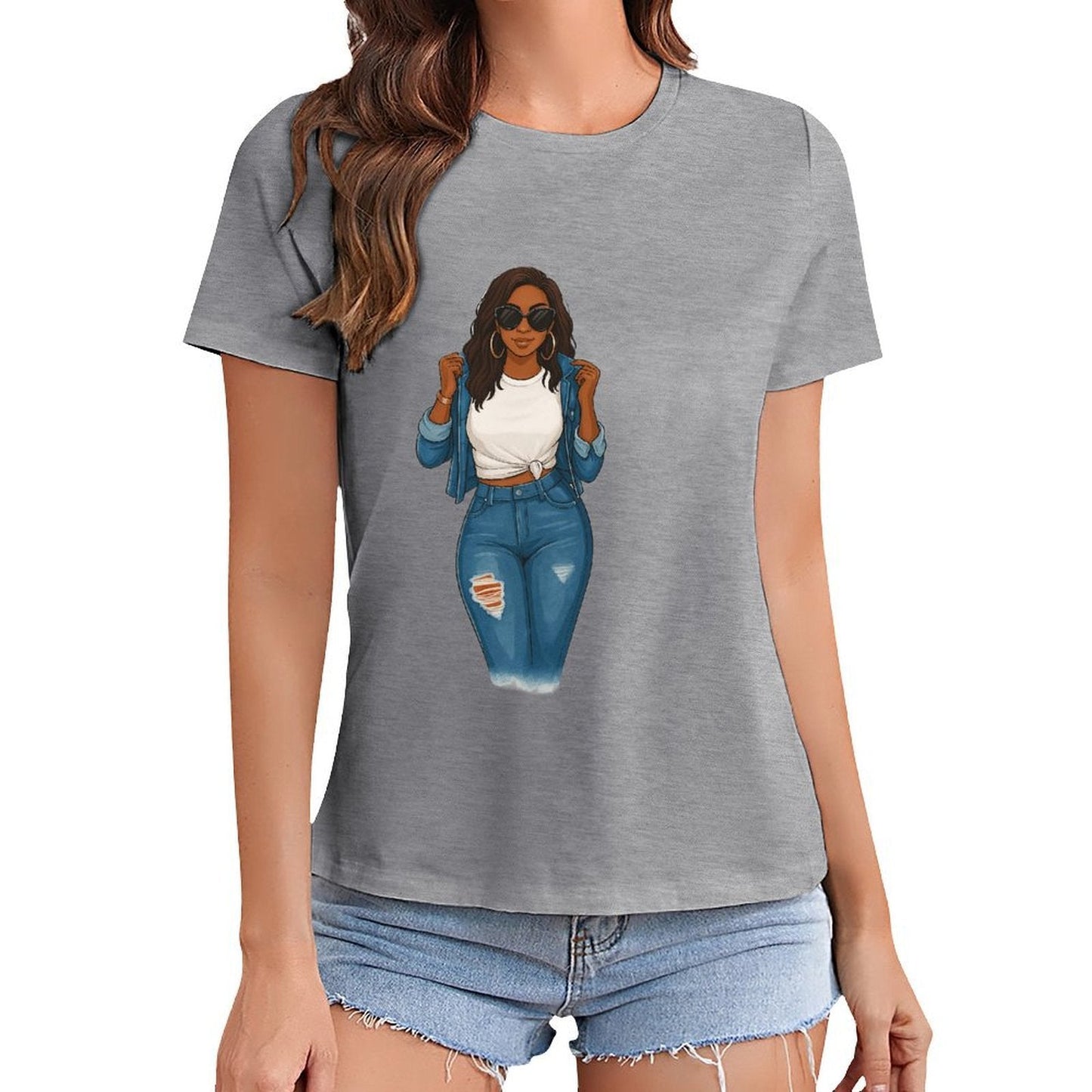 Gildan T-shirt Women Living My Best Life Spring and Summer Round Neck Short - sleeved Tops Women's Casual Sports T-shirt - TrendyLookz