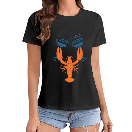 Gildan T-shirt Women Lobster Toasting Good Times Spring and Summer Round Neck Short - sleeved Tops Women's Casual Sports T-shirt - TrendyLookz