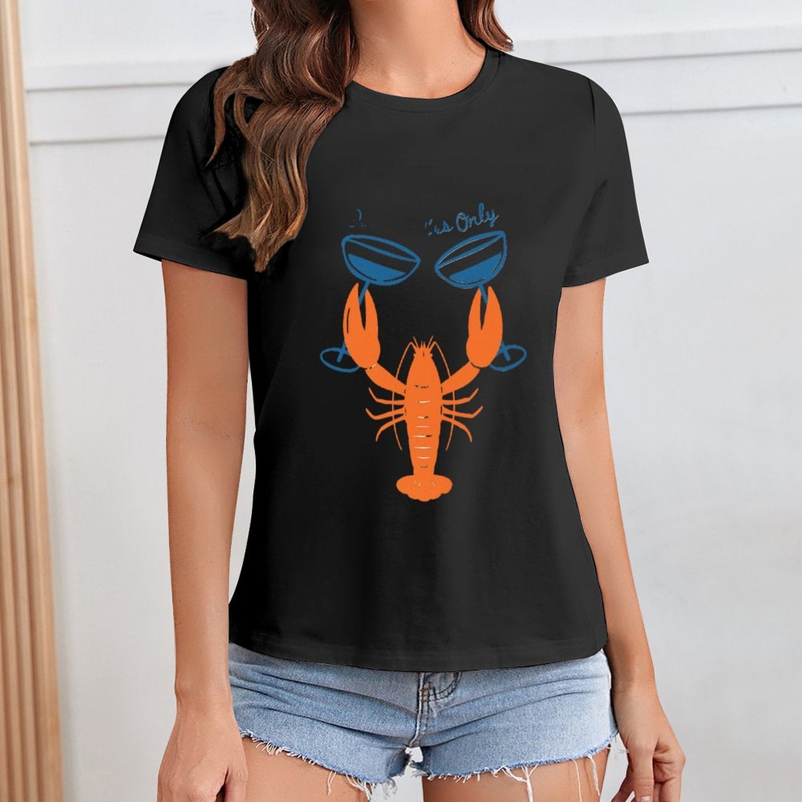 Gildan T-shirt Women Lobster Toasting Good Times Spring and Summer Round Neck Short - sleeved Tops Women's Casual Sports T-shirt - TrendyLookz