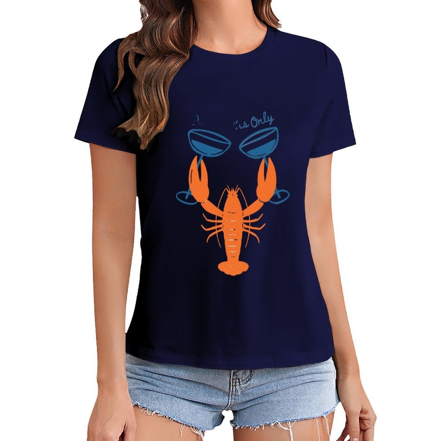 Gildan T-shirt Women Lobster Toasting Good Times Spring and Summer Round Neck Short - sleeved Tops Women's Casual Sports T-shirt - TrendyLookz