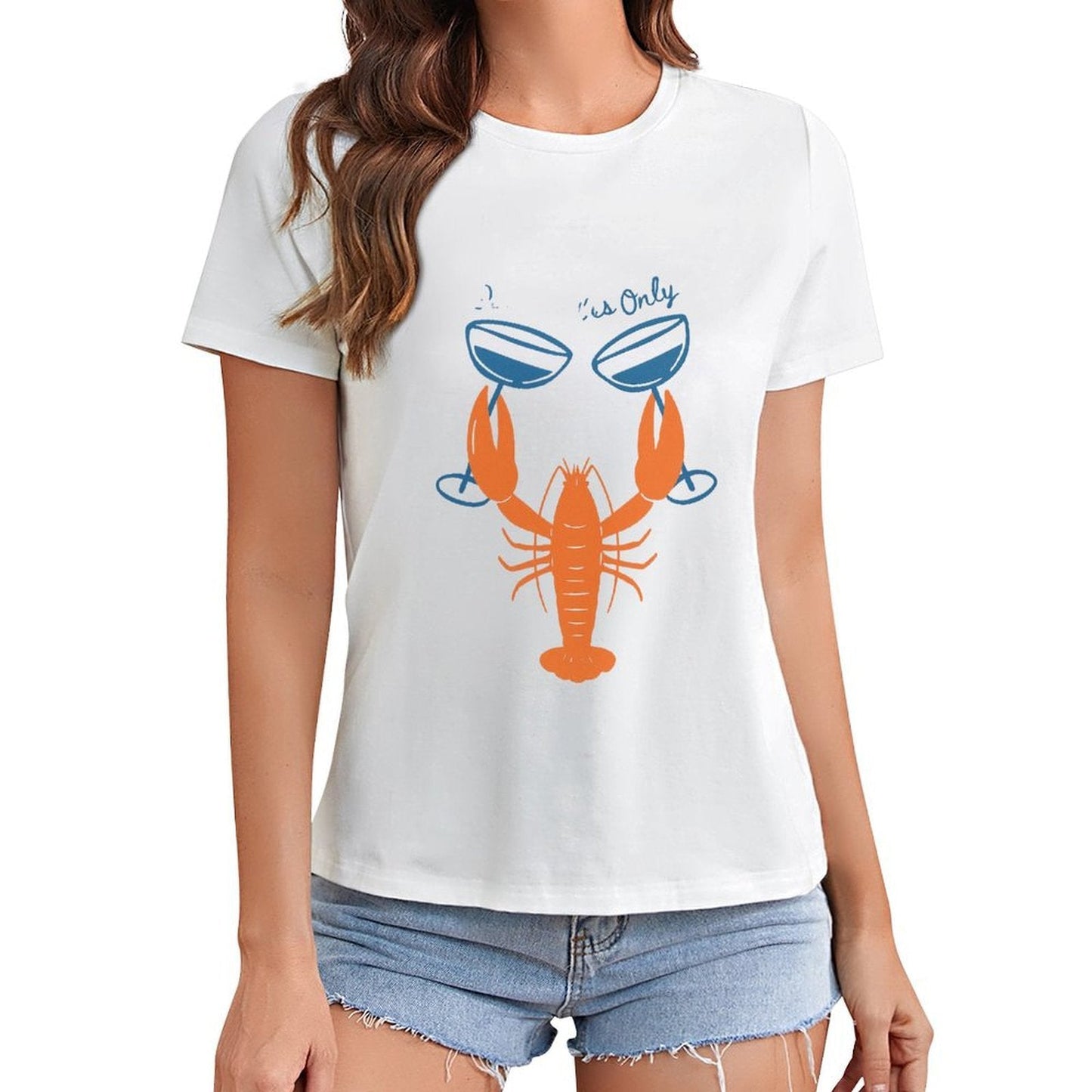 Gildan T-shirt Women Lobster Toasting Good Times Spring and Summer Round Neck Short - sleeved Tops Women's Casual Sports T-shirt - TrendyLookz