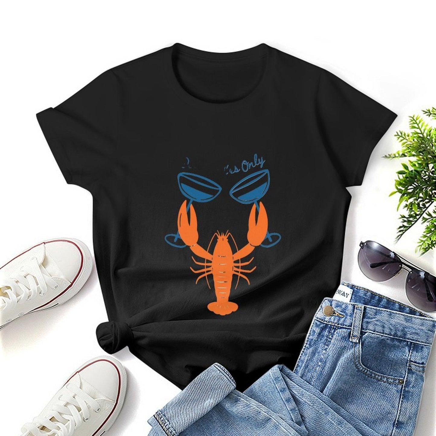 Gildan T-shirt Women Lobster Toasting Good Times Spring and Summer Round Neck Short - sleeved Tops Women's Casual Sports T-shirt - TrendyLookz