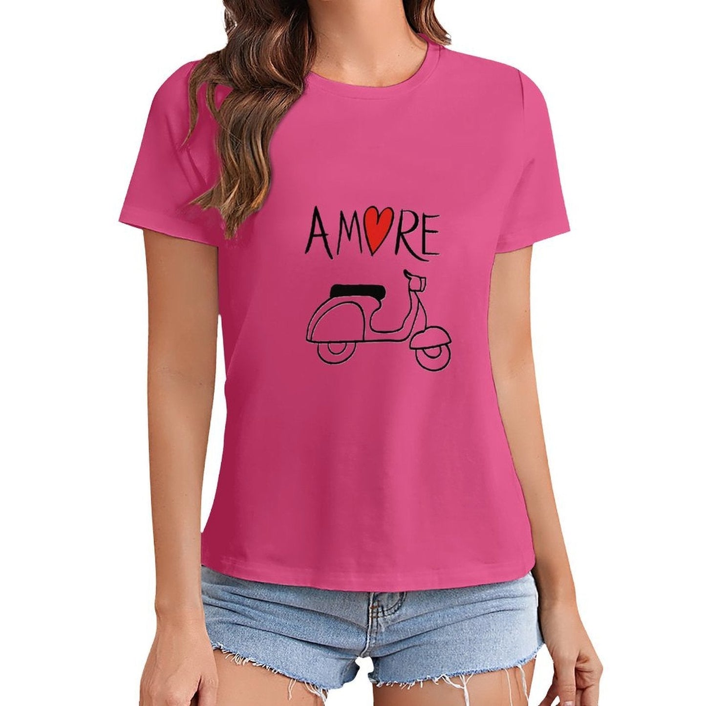 Gildan T-shirt Women Love And Vespa Ride Spring and Summer Round Neck Short - sleeved Tops Women's Casual Sports T-shirt - TrendyLookz