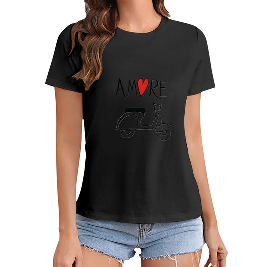 Gildan T-shirt Women Love And Vespa Ride Spring and Summer Round Neck Short - sleeved Tops Women's Casual Sports T-shirt - TrendyLookz