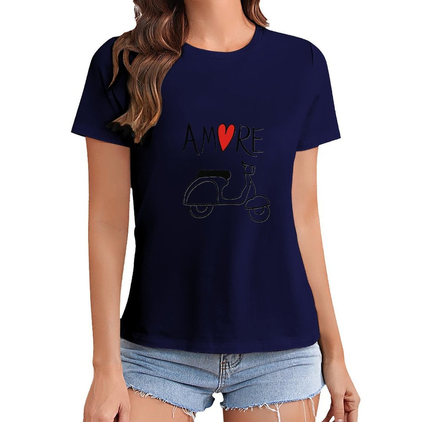 Gildan T-shirt Women Love And Vespa Ride Spring and Summer Round Neck Short - sleeved Tops Women's Casual Sports T-shirt - TrendyLookz