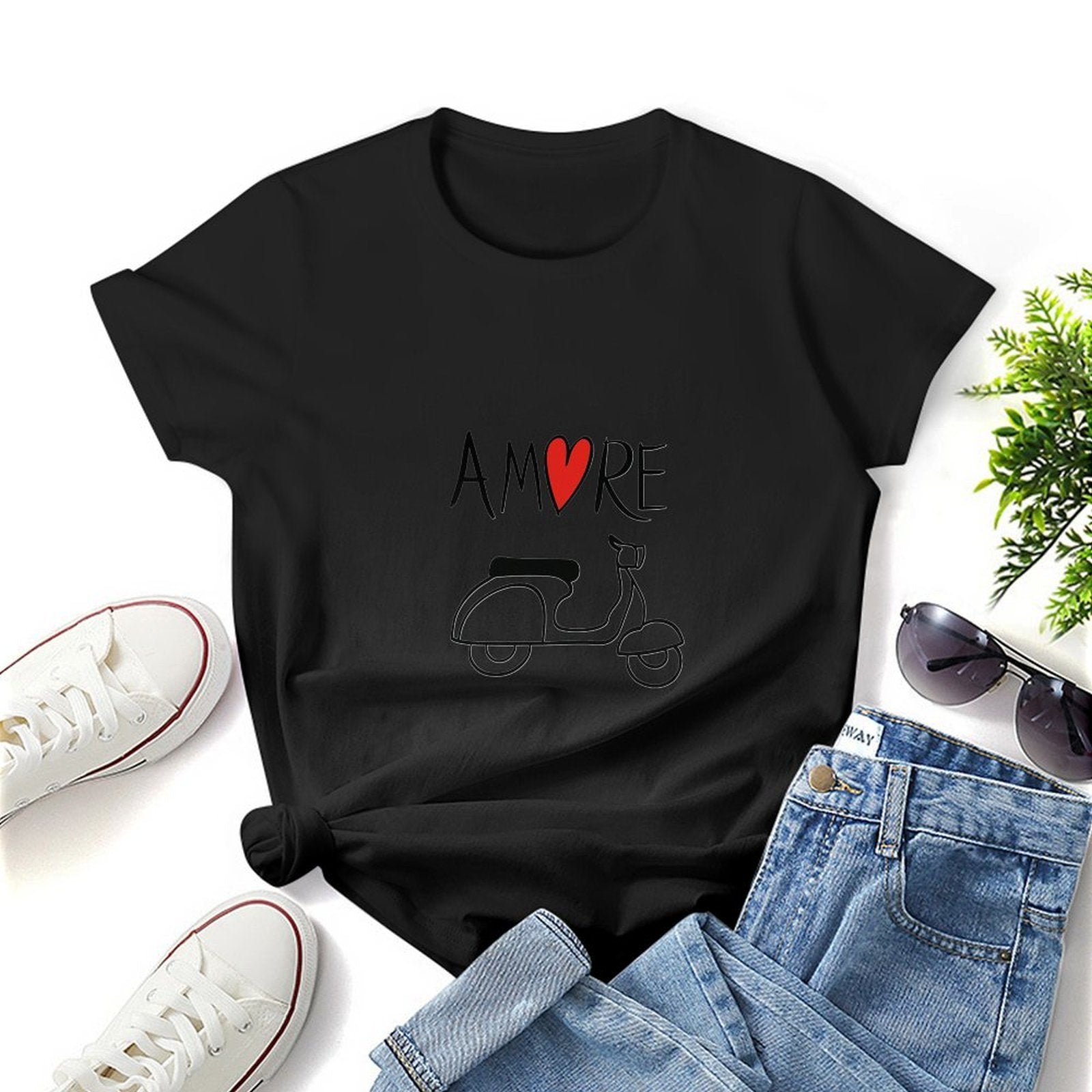 Gildan T-shirt Women Love And Vespa Ride Spring and Summer Round Neck Short - sleeved Tops Women's Casual Sports T-shirt - TrendyLookz