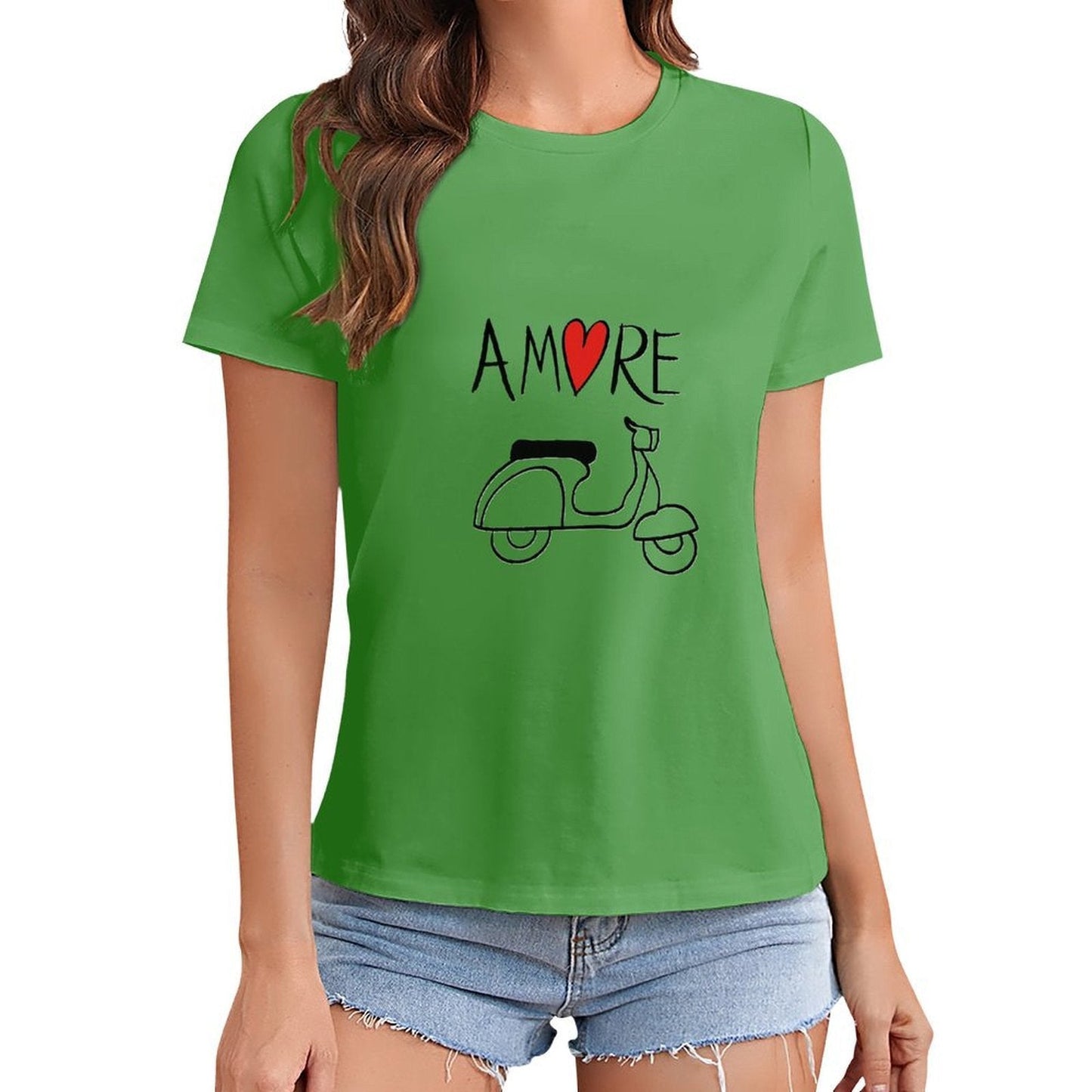 Gildan T-shirt Women Love And Vespa Ride Spring and Summer Round Neck Short - sleeved Tops Women's Casual Sports T-shirt - TrendyLookz