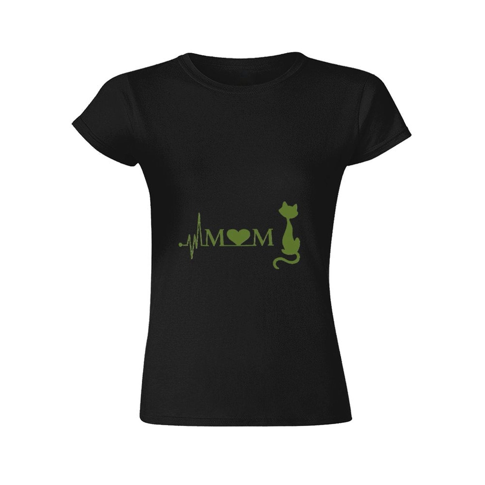 Gildan T-shirt Women Mom Loves Cats Heartbeat - U1 Spring and Summer Round Neck Short - sleeved Tops Women's Casual Sports T-shirt - TrendyLookz
