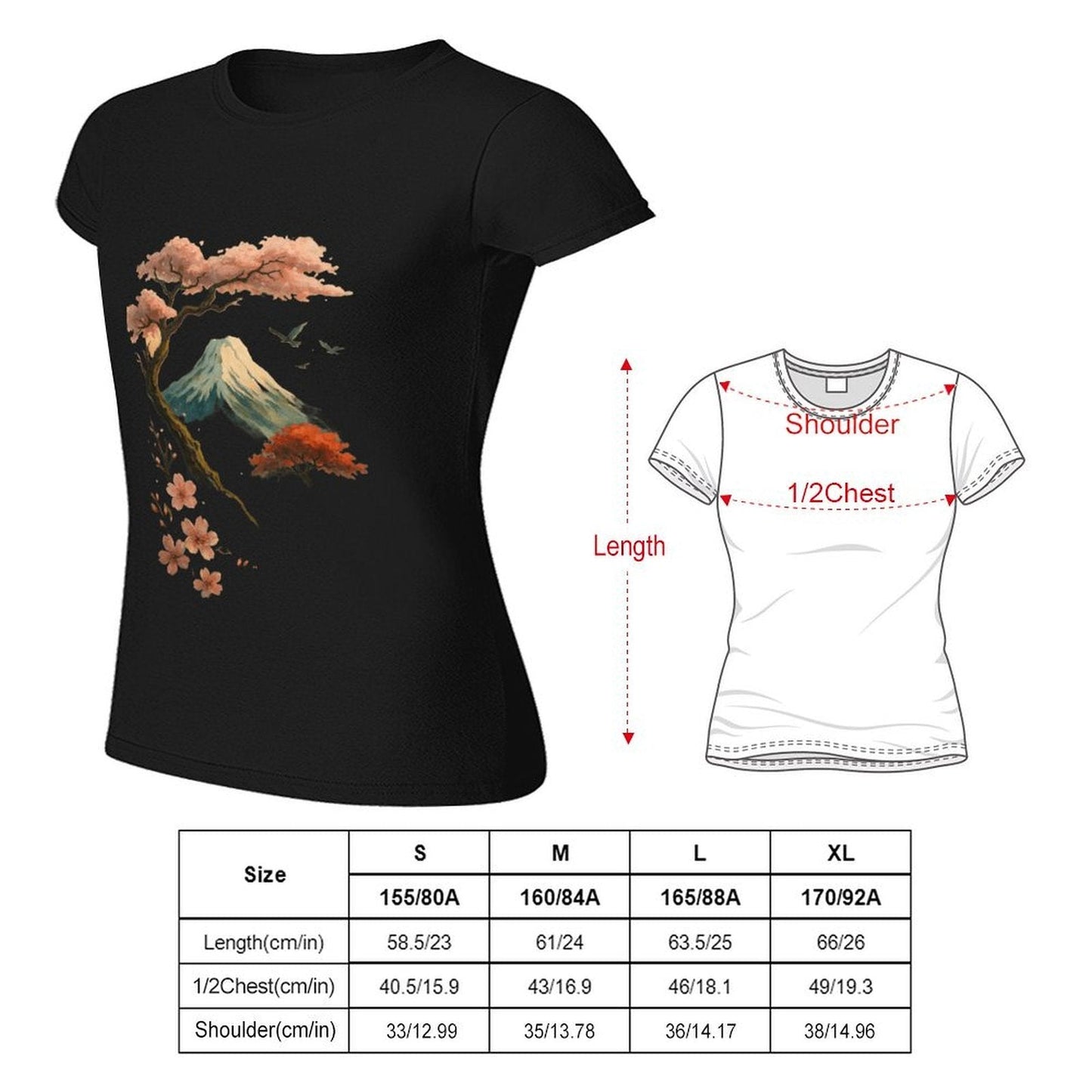Gildan T-shirt Women Mount Fuji And Cherry Blossoms - U1 Spring and Summer Round Neck Short - sleeved Tops Women's Casual Sports T-shirt - TrendyLookz
