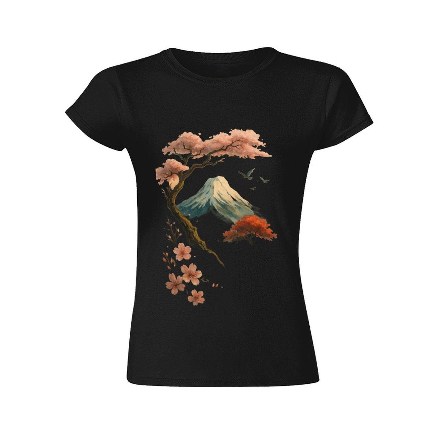 Gildan T-shirt Women Mount Fuji And Cherry Blossoms - U1 Spring and Summer Round Neck Short - sleeved Tops Women's Casual Sports T-shirt - TrendyLookz