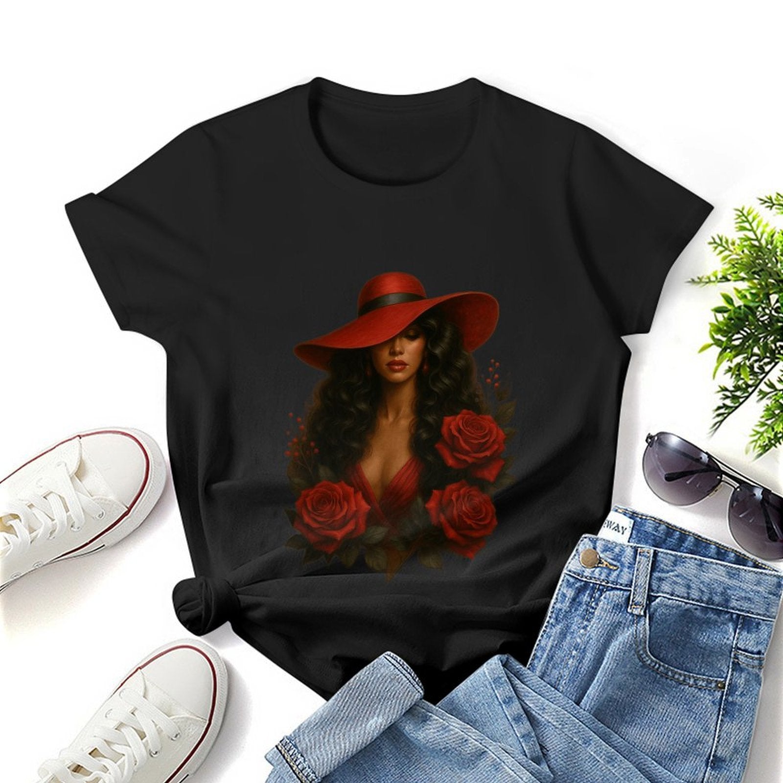 Gildan T-shirt Women Mystery in Red Elegance Spring and Summer Round Neck Short - sleeved Tops Women's Casual Sports T-shirt - TrendyLookz