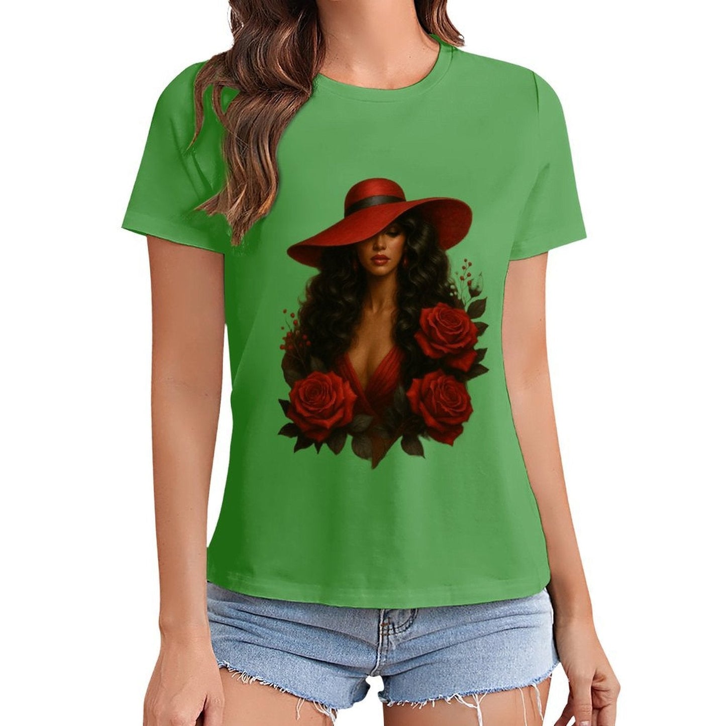 Gildan T-shirt Women Mystery in Red Elegance Spring and Summer Round Neck Short - sleeved Tops Women's Casual Sports T-shirt - TrendyLookz