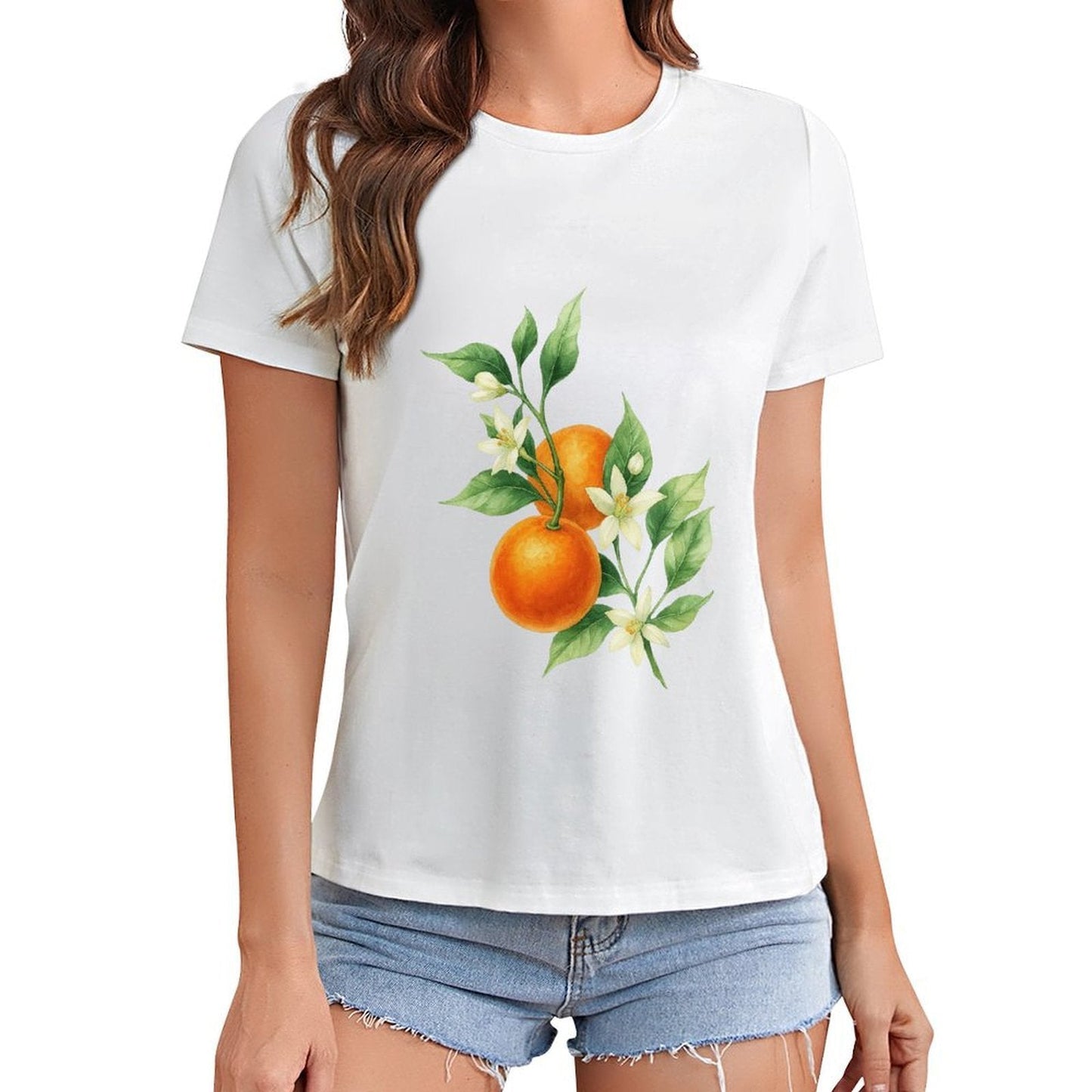 Gildan T-shirt Women Orange Blossoms And Fruit Spring and Summer Round Neck Short - sleeved Tops Women's Casual Sports T-shirt - TrendyLookz