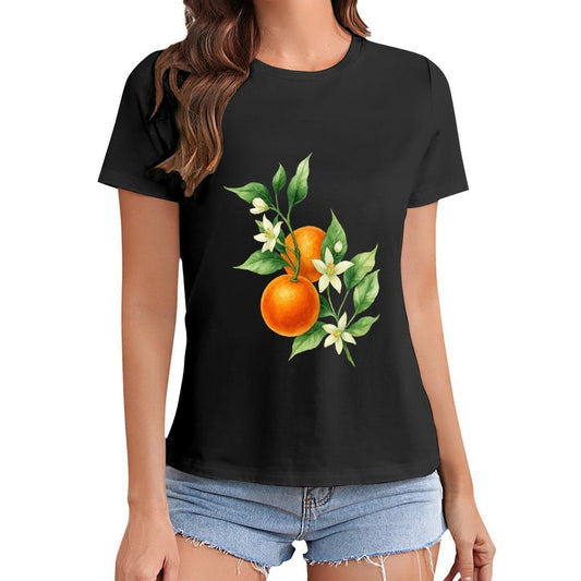 Gildan T-shirt Women Orange Blossoms And Fruit Spring and Summer Round Neck Short - sleeved Tops Women's Casual Sports T-shirt - TrendyLookz