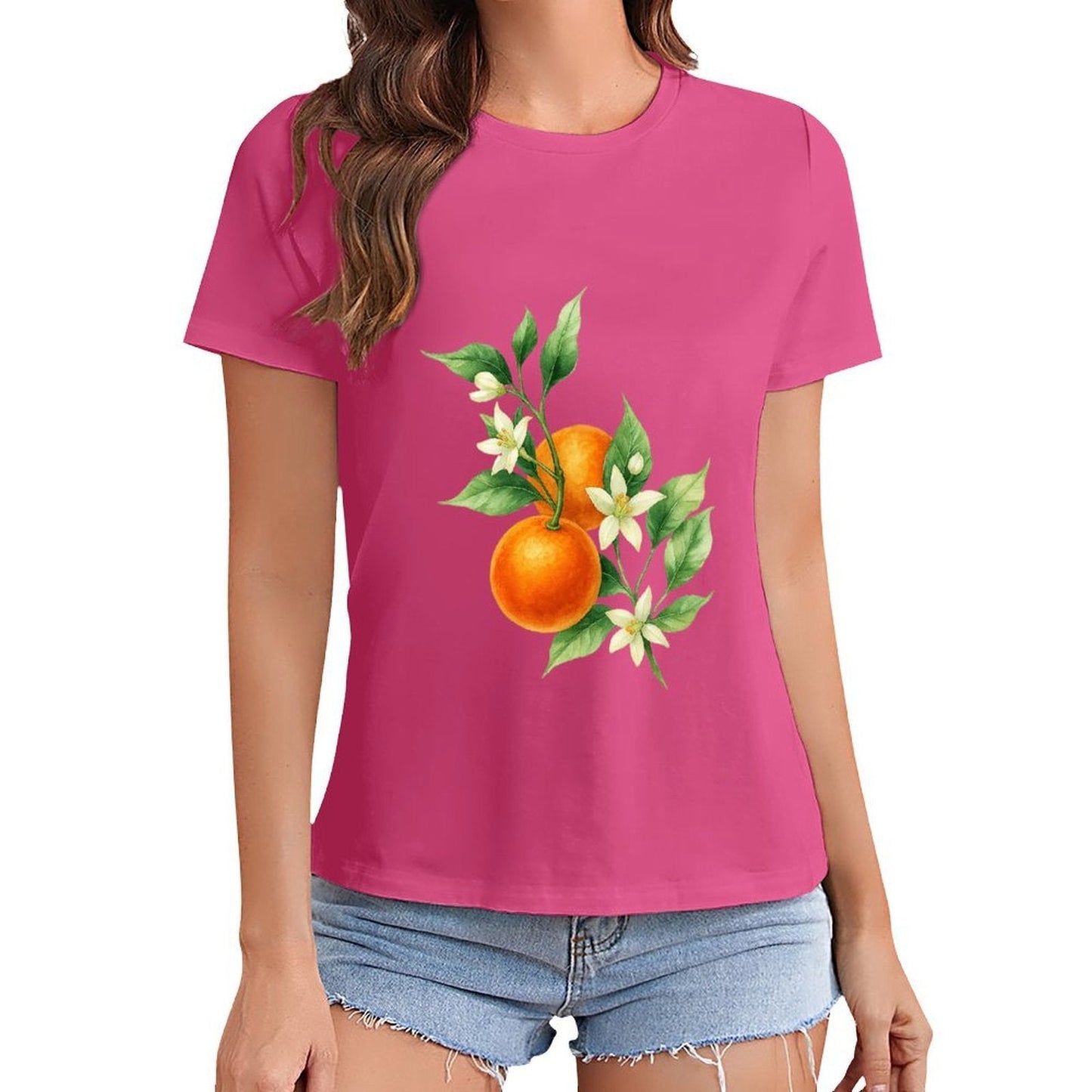 Gildan T-shirt Women Orange Blossoms And Fruit Spring and Summer Round Neck Short - sleeved Tops Women's Casual Sports T-shirt - TrendyLookz