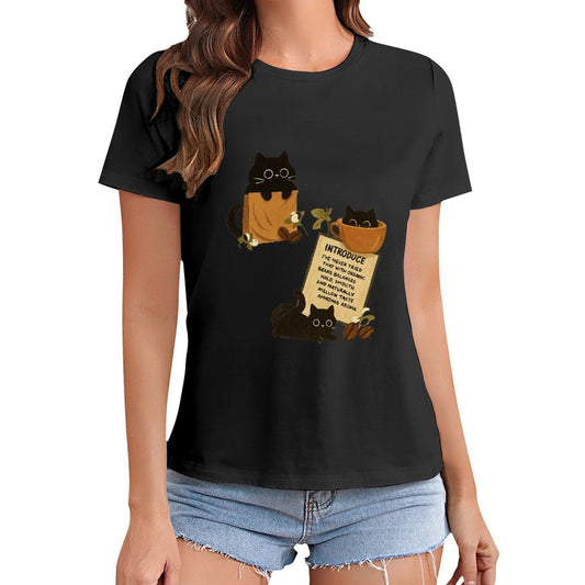 Gildan T-shirt Women Organic Coffee Cats Delight - U1 Spring and Summer Round Neck Short - sleeved Tops Women's Casual Sports T-shirt - TrendyLookz