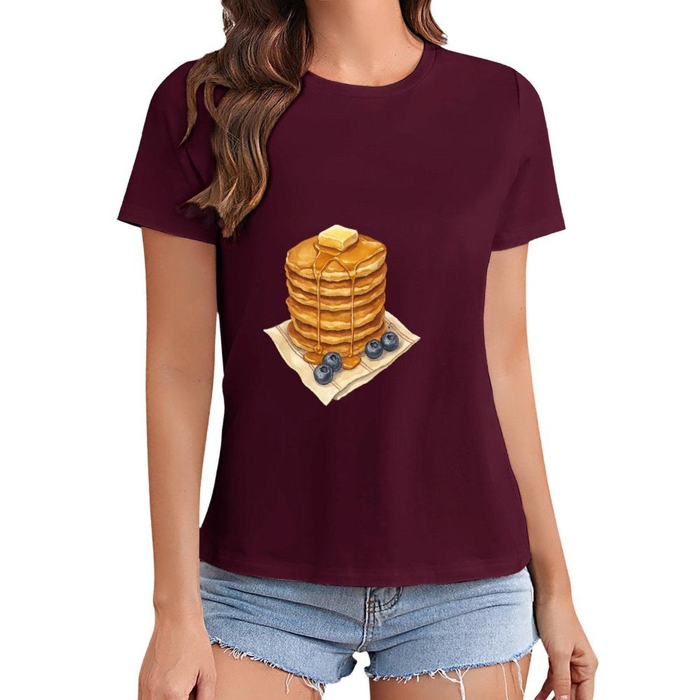 Gildan T-shirt Women Pancakes And Panic Offers Spring and Summer Round Neck Short - sleeved Tops Women's Casual Sports T-shirt - TrendyLookz