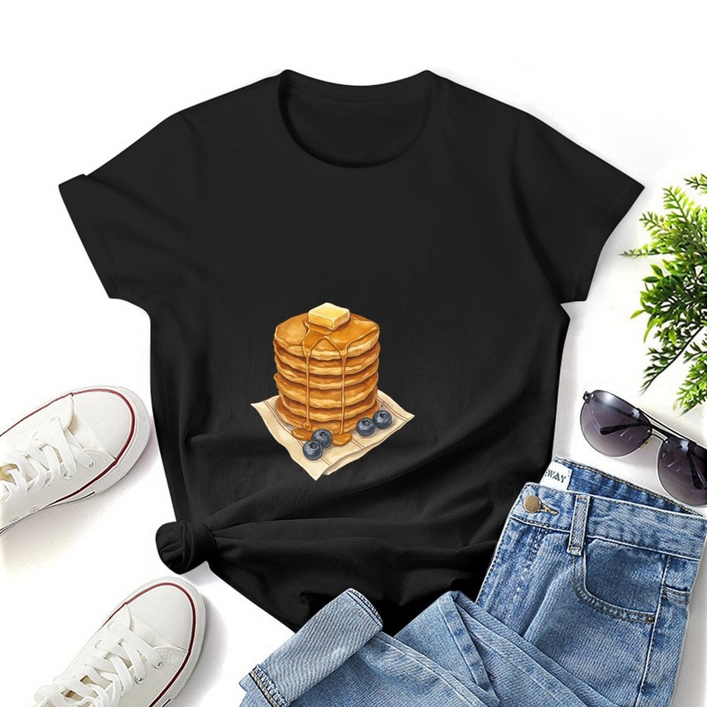 Gildan T-shirt Women Pancakes And Panic Offers Spring and Summer Round Neck Short - sleeved Tops Women's Casual Sports T-shirt - TrendyLookz