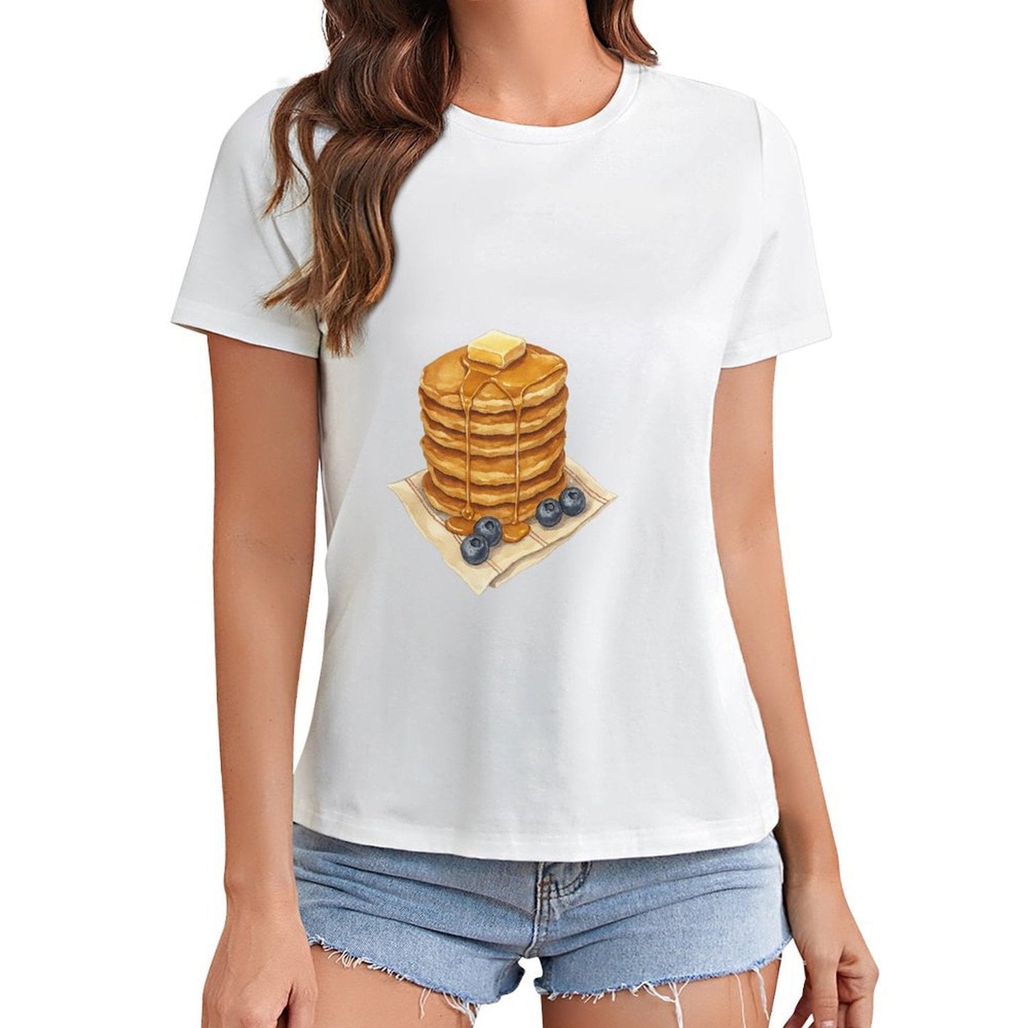 Gildan T-shirt Women Pancakes And Panic Offers Spring and Summer Round Neck Short - sleeved Tops Women's Casual Sports T-shirt - TrendyLookz