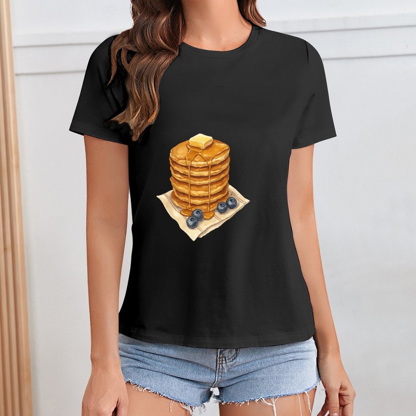 Gildan T-shirt Women Pancakes And Panic Offers Spring and Summer Round Neck Short - sleeved Tops Women's Casual Sports T-shirt - TrendyLookz