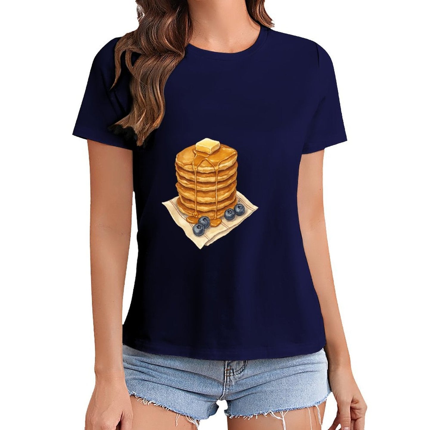 Gildan T-shirt Women Pancakes And Panic Offers Spring and Summer Round Neck Short - sleeved Tops Women's Casual Sports T-shirt - TrendyLookz