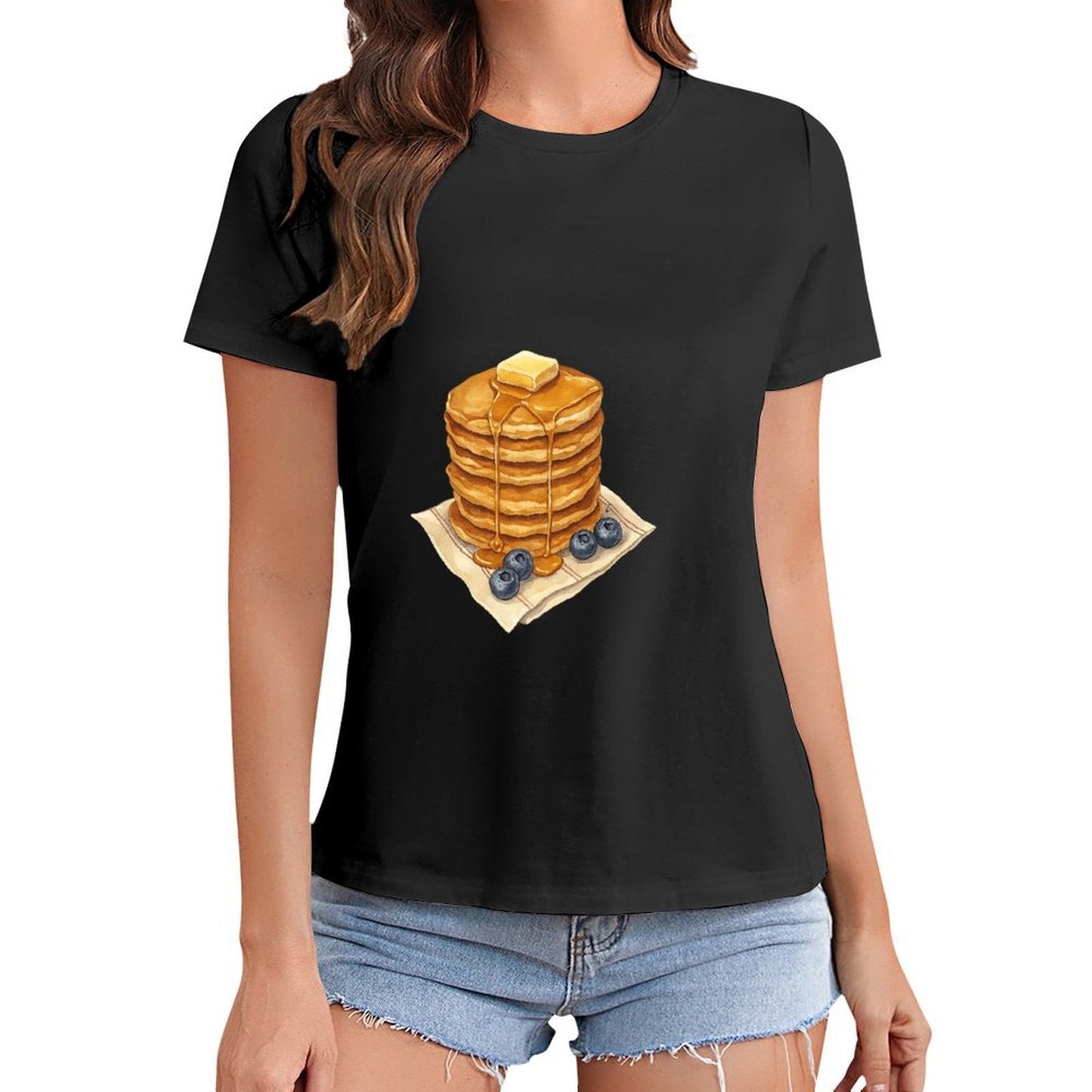 Gildan T-shirt Women Pancakes And Panic Offers Spring and Summer Round Neck Short - sleeved Tops Women's Casual Sports T-shirt - TrendyLookz
