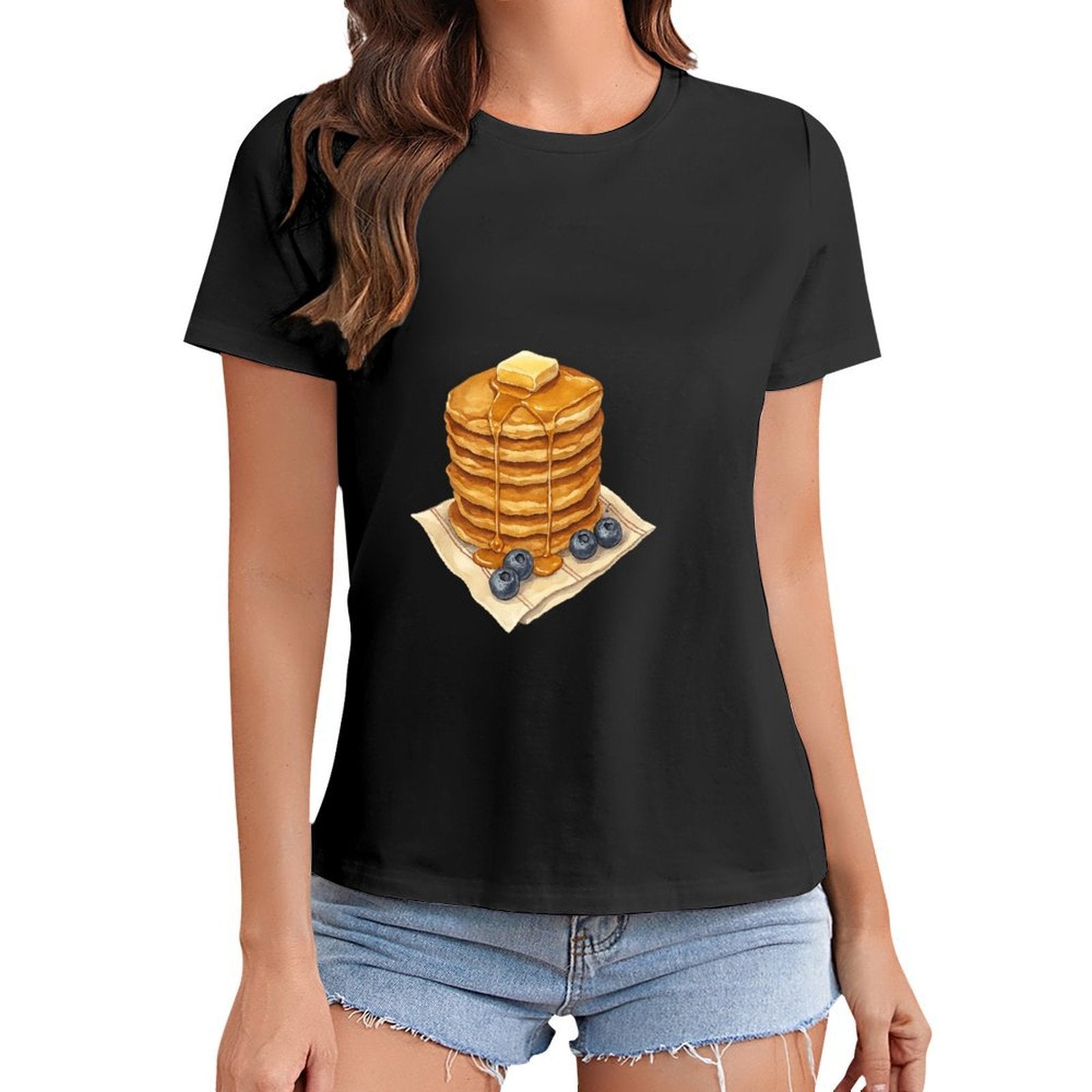 Gildan T-shirt Women Pancakes And Panic Offers Spring and Summer Round Neck Short - sleeved Tops Women's Casual Sports T-shirt - TrendyLookz