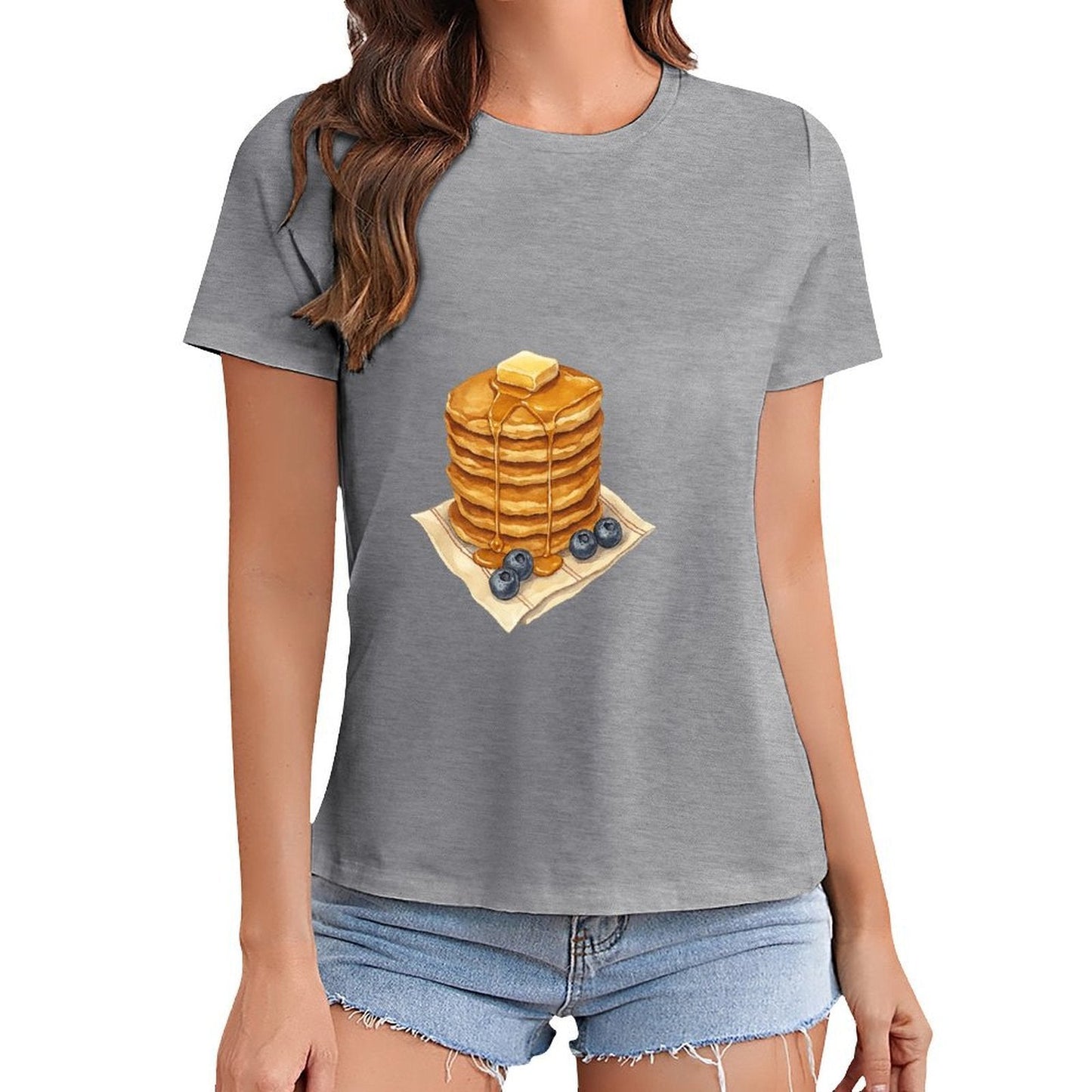 Gildan T-shirt Women Pancakes And Panic Offers Spring and Summer Round Neck Short - sleeved Tops Women's Casual Sports T-shirt - TrendyLookz