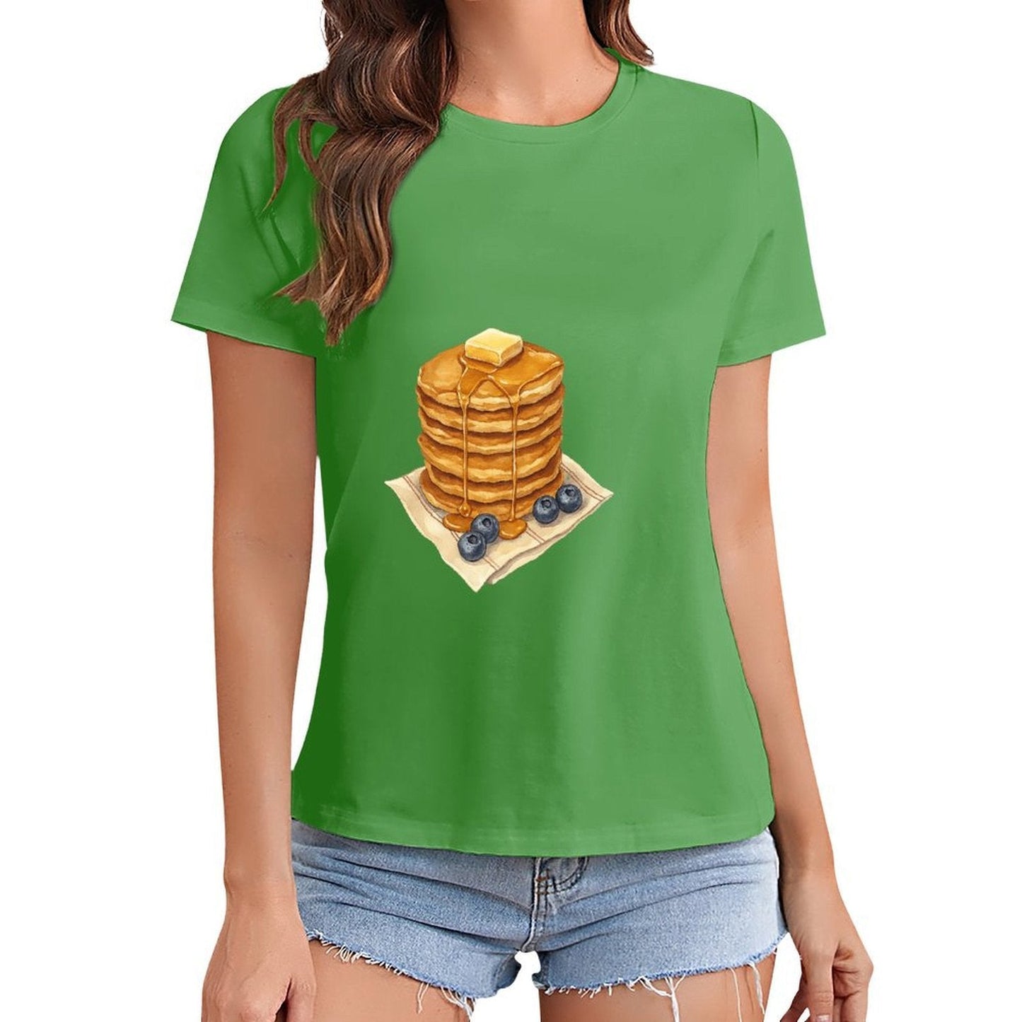 Gildan T-shirt Women Pancakes And Panic Offers Spring and Summer Round Neck Short - sleeved Tops Women's Casual Sports T-shirt - TrendyLookz