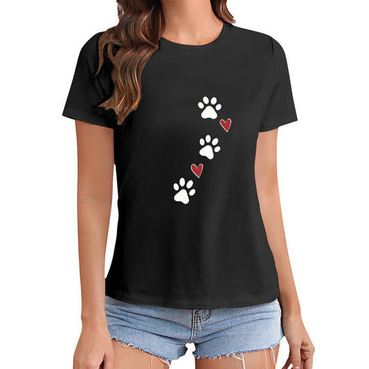 Gildan T-shirt Women Paw Prints And Hearts - U1 Spring and Summer Round Neck Short - sleeved Tops Women's Casual Sports T-shirt - TrendyLookz